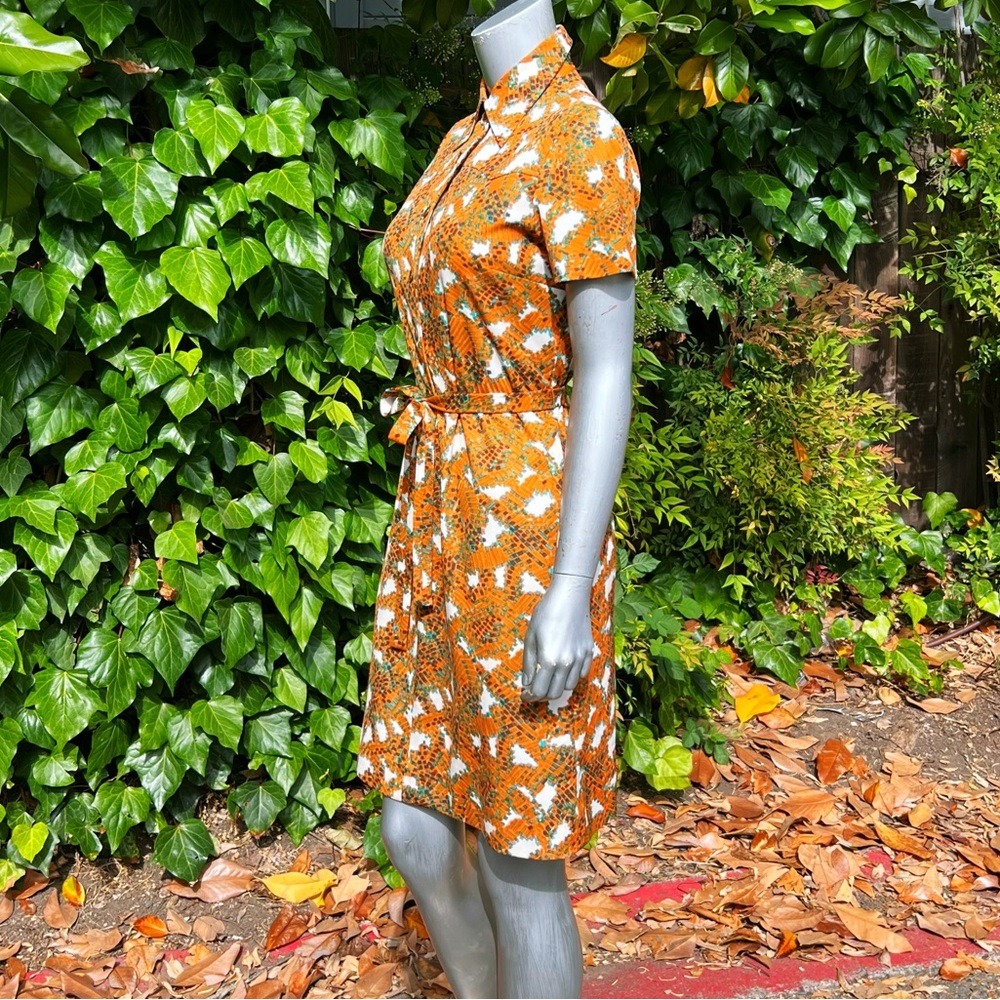 1970s Handmade Geometric Belted Shirt Dress - Picture 2 of 7